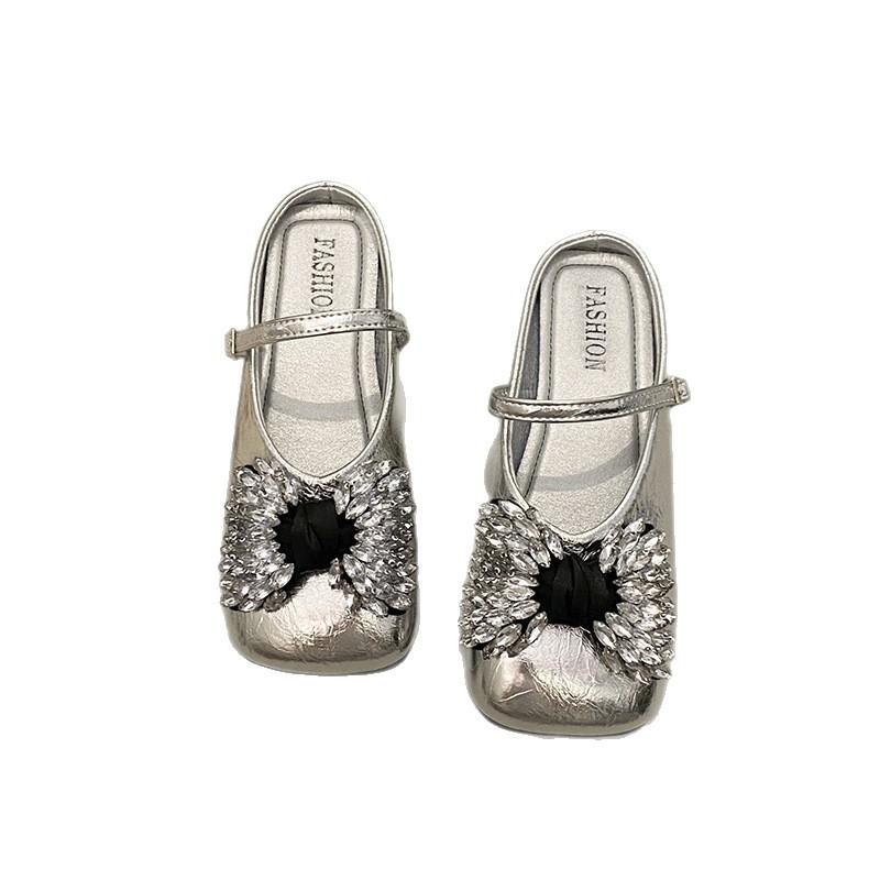 Rhinestone Bow Mary Jane Shoes Women's 2025 Summer New Soft-soled Bag Head Slippers One Word with Light Mouth Cold Slippers