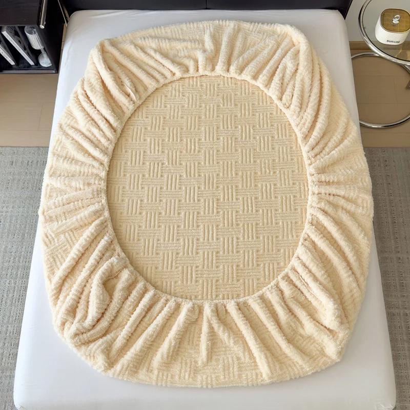 3 предмета Постельное белье Новое Хлопковый Флис Жаккард Осень Зима Шапка на кровать Приятное к коже и Теплое Молочный Вельвет Наматрасник с Растягивающимся Покрывалом