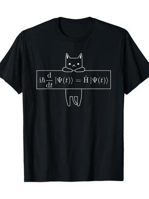 Квантовая механика Кот Футболка Тематическая с принтом Физика Женская футболка Удобный топ Круглый вырез Короткий рукав Повседневная одежда