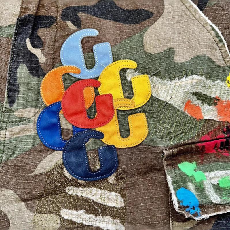 Унисекс Винтажные Камуфляжные Джинсовые Шорты Y2K Мужские Женские Монограммный Пэчворк Вышивка Мешковатые Шорты Брюки с Низкой Посадкой Повседневные Шорты