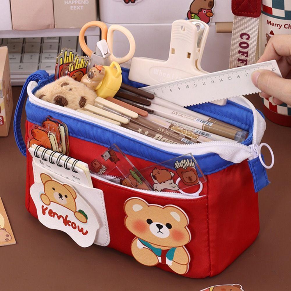 Cute Design Bear Pencil Case High Aesthetic Value School Stationery Bag Daily Use