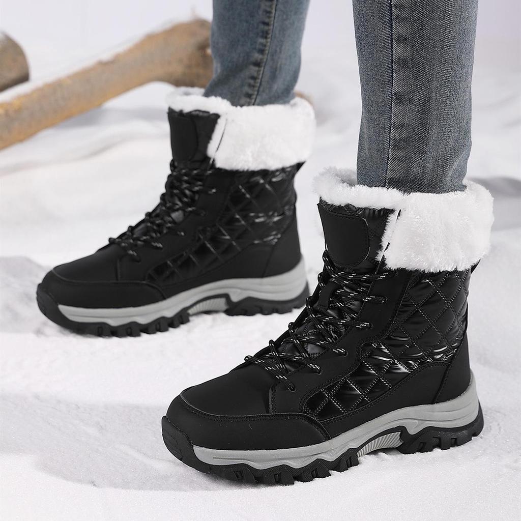 Женские зимние сапоги Plus Snow Boots Casual Suede Medium Warm High Top Cotton Shoes Large Antislips Solid Color Strap Up Rope