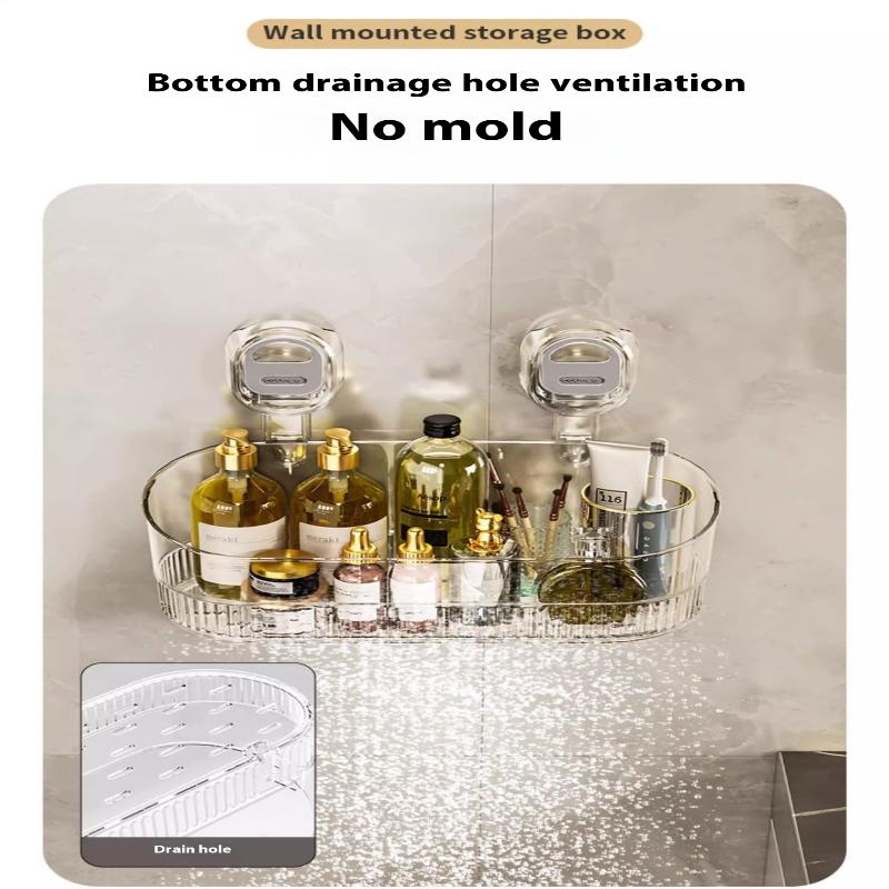 Стеллаж для хранения на присосках, прозрачный золотой, без перфорации, полка-сушилка для ванной комнаты, настенный органайзер