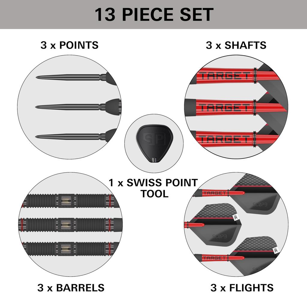 Target Darts Scope Steel Tip Swiss Point Tungsten Dart Barrel Steel Tip Dart Red Black Professional Dart Set with Swiss Points Tools Darts, 90% Set,
