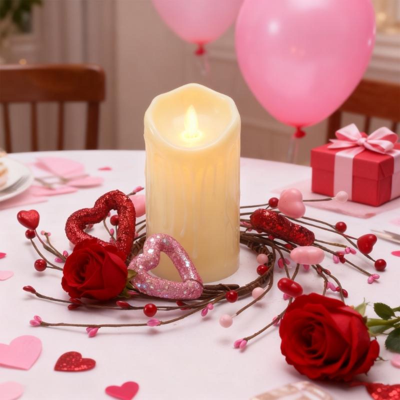 Valentine Candle Rings Wreaths Heart Berries Candle Holders Mini Wreaths for Party Wedding Window Table Centerpieces