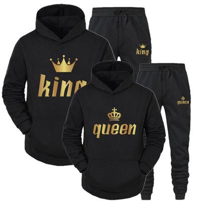 2 шт./комплект мужской KING QUEEN пара принтованный свитшот с капюшоном брюки костюмы мужчины женщины комплекты
