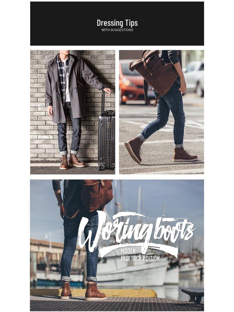 Мужские кожаные ботинки Martin цвета хаки American Retro 875 — желтые ботинки средней высоты в британском стиле.