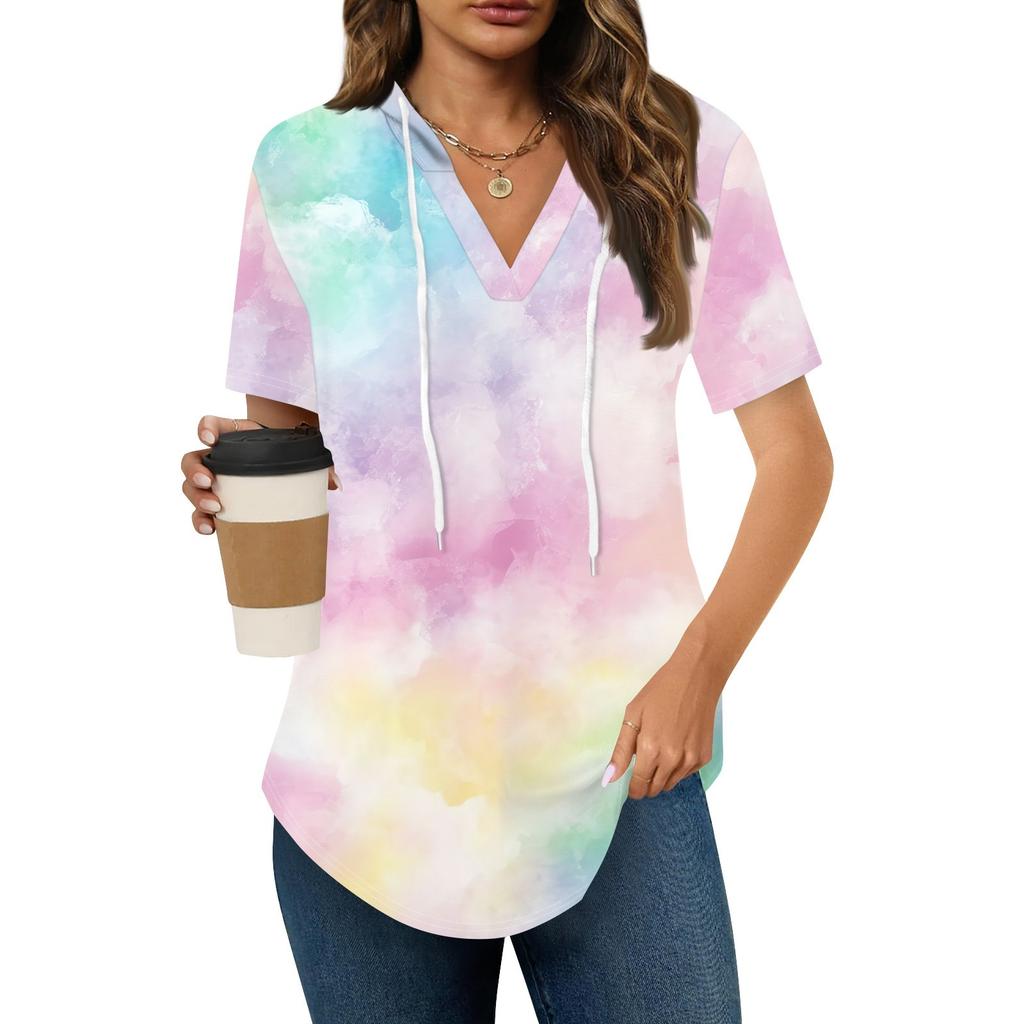 Женские летние футболки с V-образным вырезом, толстовки с коротким рукавом, туники, повседневные свободные туники, толстовки
