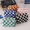 New Soft Plush Checkerboard Zipper Cosmetic Bag Large-capacity Portable Makeup Bag Toiletry Bag Travel Makeup Organizer Pouch