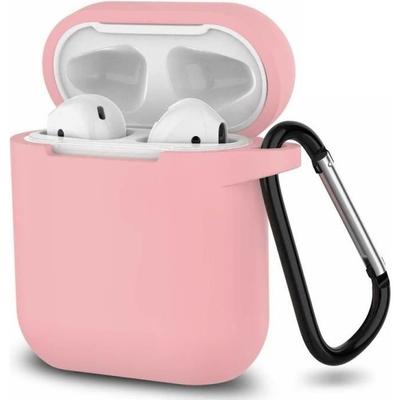 Чехол для AirPods - Phonillico - Силикон Розовый - Противоударная защита - Пылезащитная заглушка - Карабин