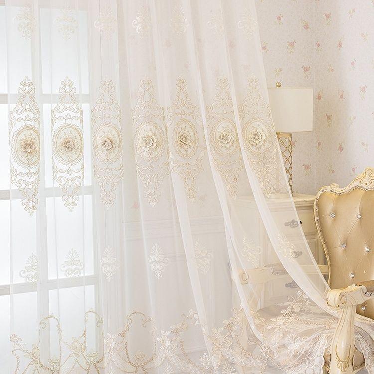 European Curtain Window Screen Living Room Balcony Relief Embroidery Embroidery Gauze Curtain Bedroom Shading