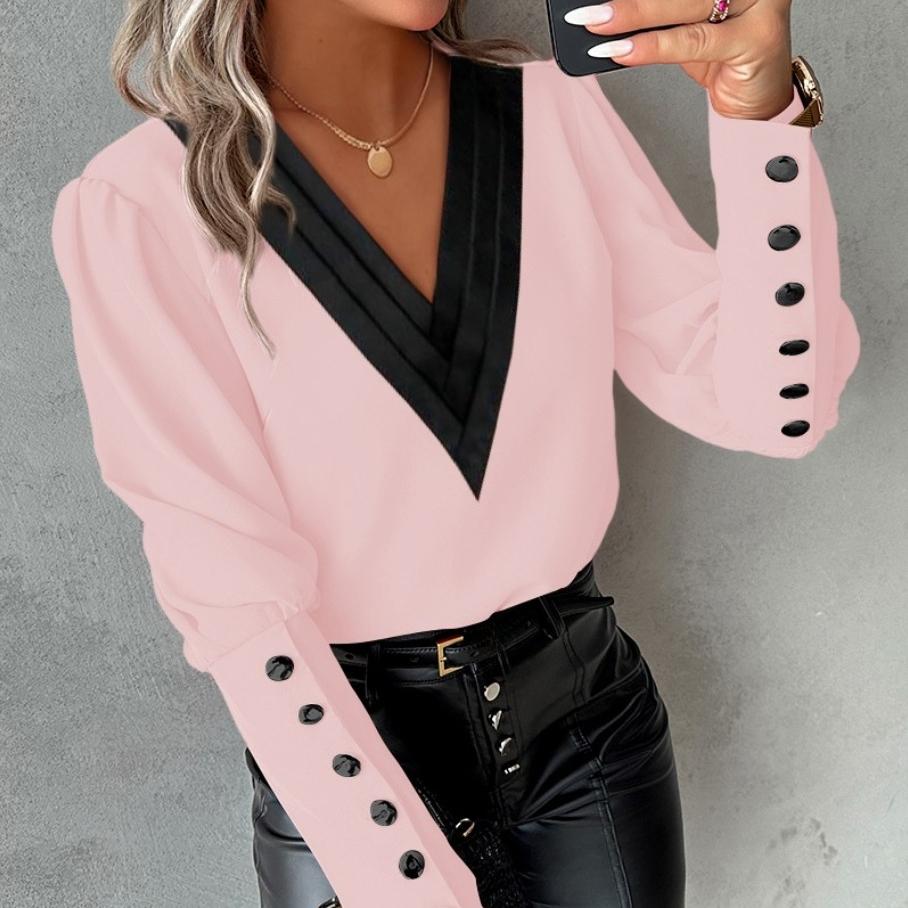 YYFS Women's Fashion Casual Spring Fall Long Sleeve V-Neck Blouses & Shirts