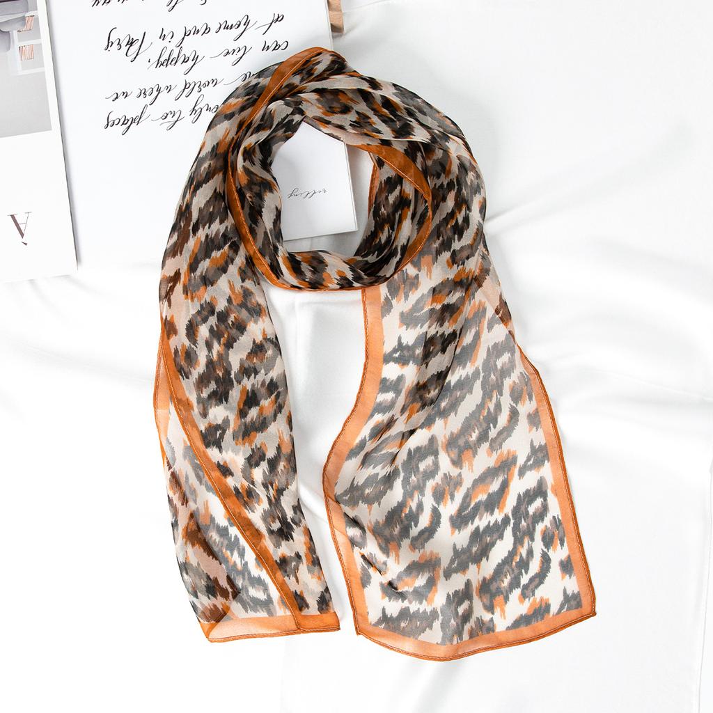 [100% Mulberry Silk] Leopard Pattern Silk Scarf for Women