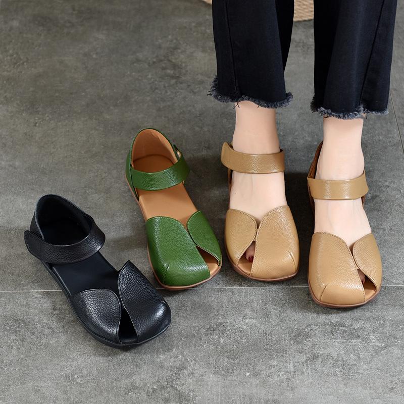 Fashion GKTINOO Flat Sandals Women's Genuine Leather Peep Toe Roman Shoes 2024 Summer New Cowhide Soft Sole Versatile Women's Shoes