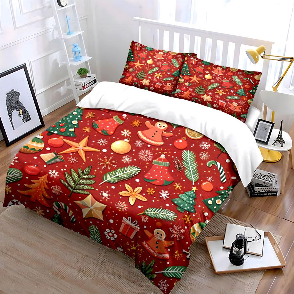 Christmas Gingerbread Pattern Bedding Duvet Cover Set Duvet Cover Pillowcases (1*Duvet Cover 2*Pillowcases, without duvet insert)