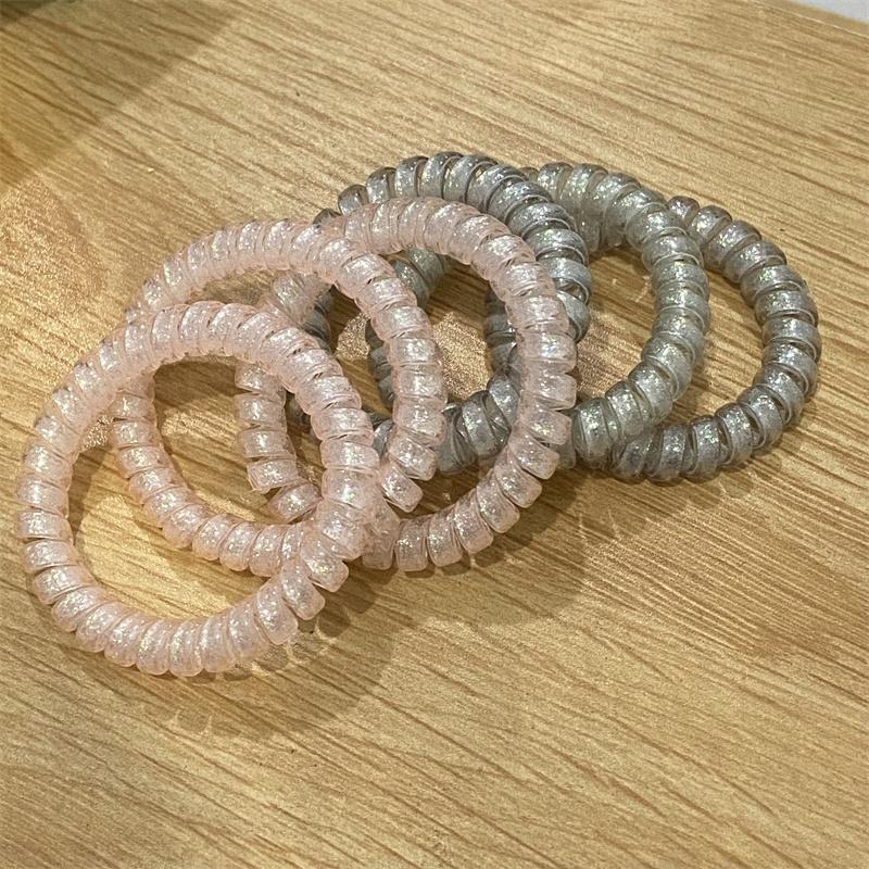 6 шт./набор Спиральные резинки для волос с блестками розового и синего цвета, резинки-скранчи в виде телефонного шнура, эластичная повязка для волос, женские аксессуары для волос