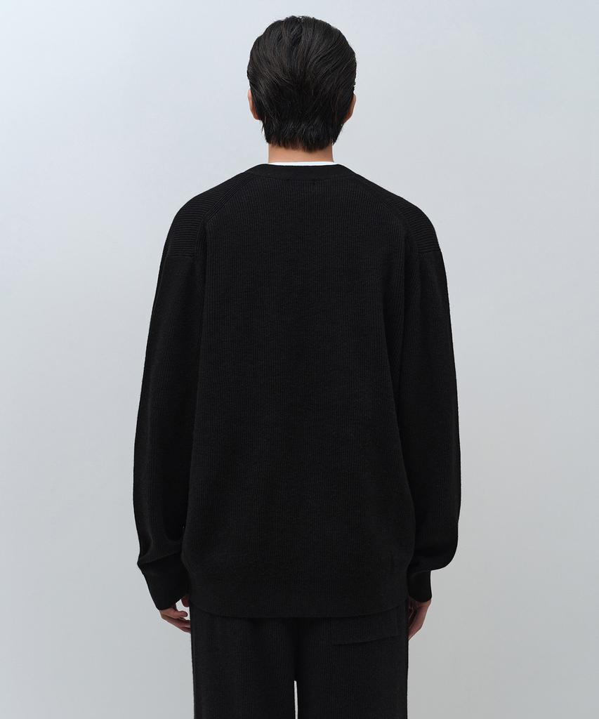 Musinsa Standard [Victoria Wool] Минималистичный кардиган с V-образным вырезом в рубчик [Черный]