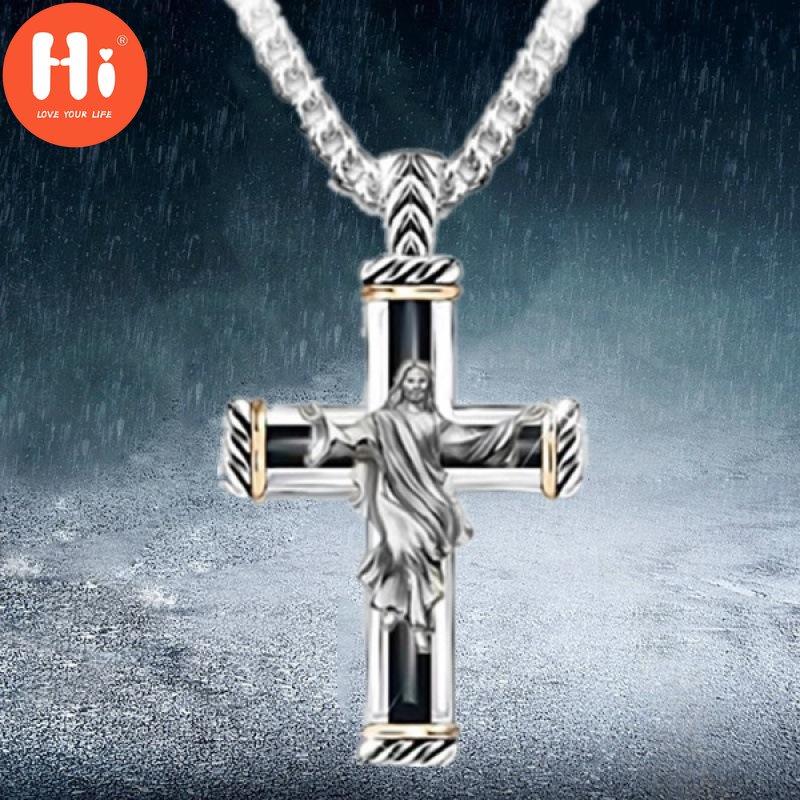 Привет изысканное модное двухцветное ожерелье с подвеской в ​​виде креста Иисуса мужское ожерелье в стиле ретро