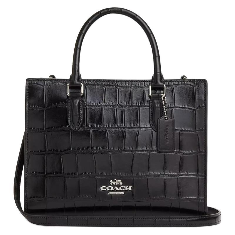 COACH Maggie 24 brand logo crocodile embossed leather Tote bag Tote bag shopping bag shoulder crossbody handbag medium size women's silver and black