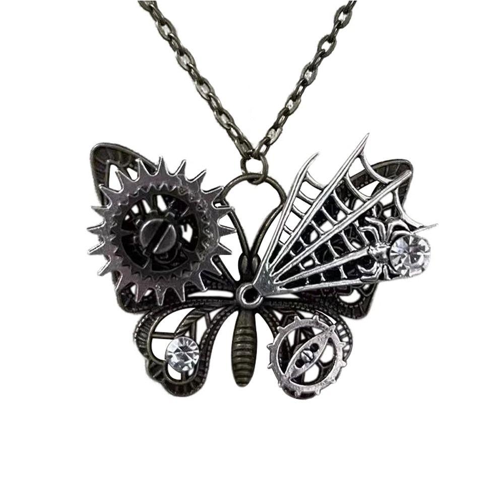 Gothic Mechanical Steampunk Necklace Metal Charm Aesthetic Jewelry Butterfly Pendant Necklace