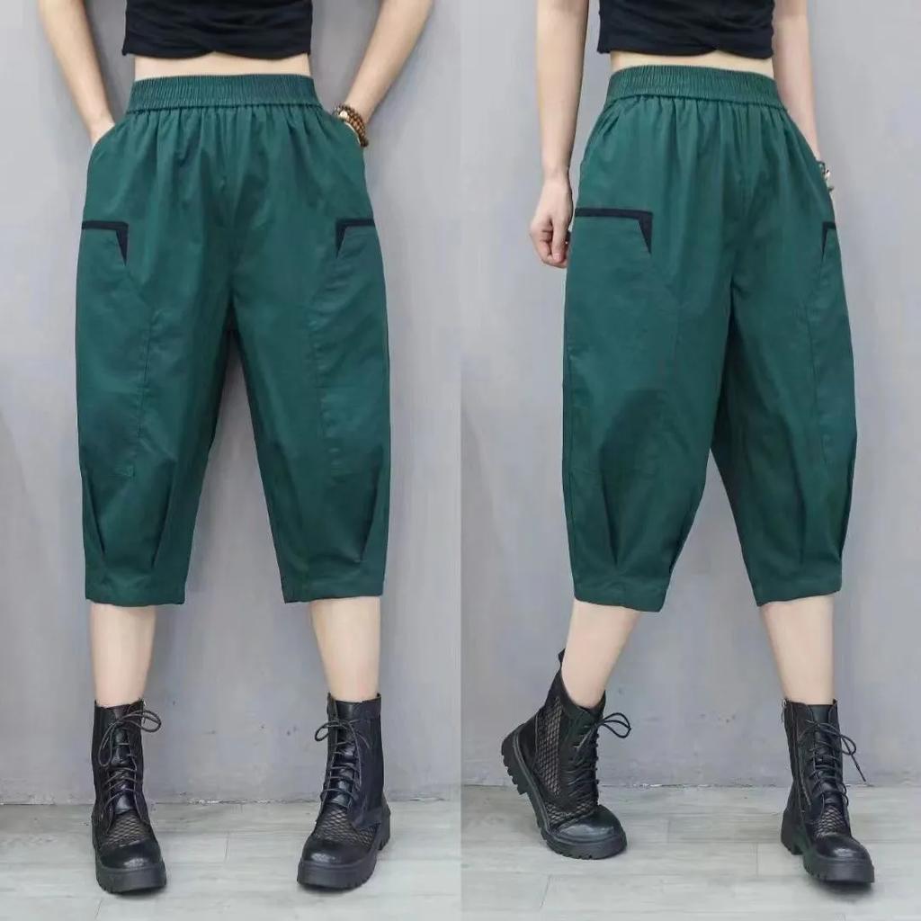 Женские летние свободные повседневные брюки Seven-minute с высокой талией, однотонные удобные эластичные брюки