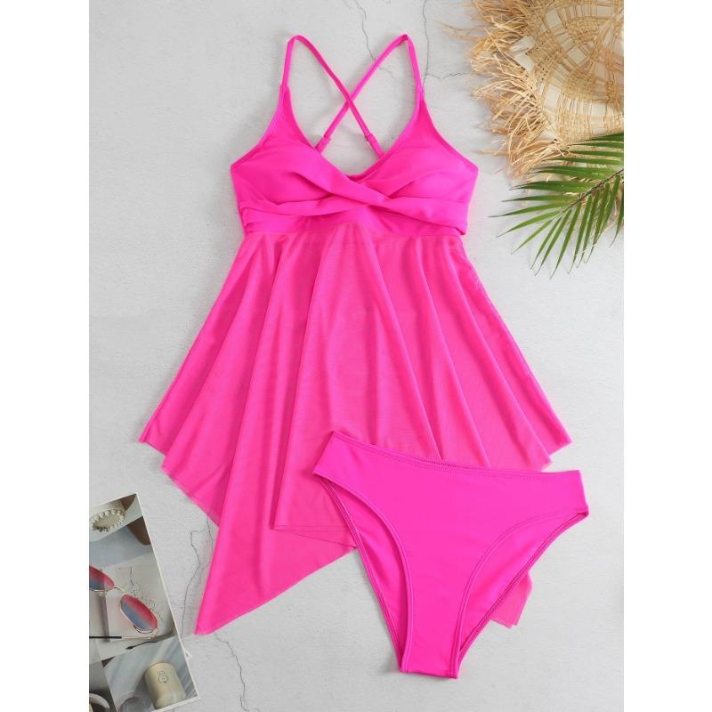 Women S Split Swimsuit High Waist Pant Cross Top Strappy Swimwear
