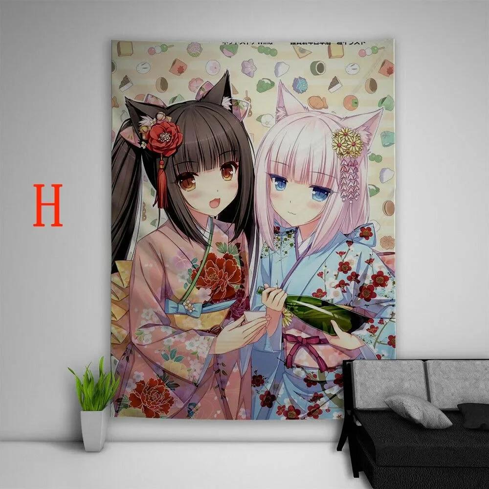 Тканевое панно Nekopara Аниме Настенный Кавайный Декор Комнаты Художественный Отпечаток Постер Милая Девушка Манга Эстетика Ткань для Фона Спальни
