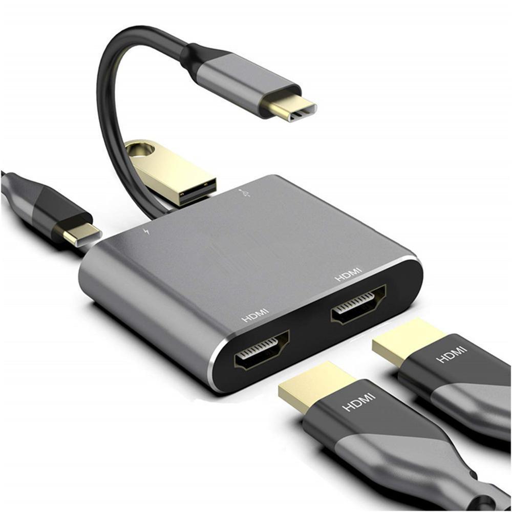 Док-станция расширения HD Type-C 4-в-1 с двумя HDMI, зеркалированием экрана и расширенным дисплеем, с USB 3.0 хаб-конвертером