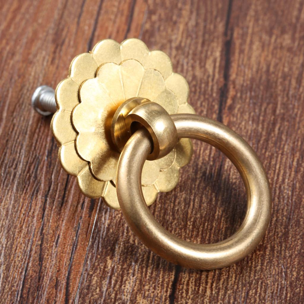 2Pcs Vintage Copper Round Ring Style Dresser Drawer Cabinet Pull Handle Knob for Wood Box Door Kitchen Home Decor with Screws