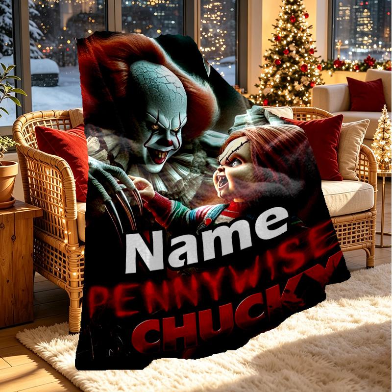 Custom Name Personalized Bride of Chucky Print Blanket, Home Decor, Bedroom, Sofa, Camping, Couch, Gifts for Birthday ChristmasEnthusiasts