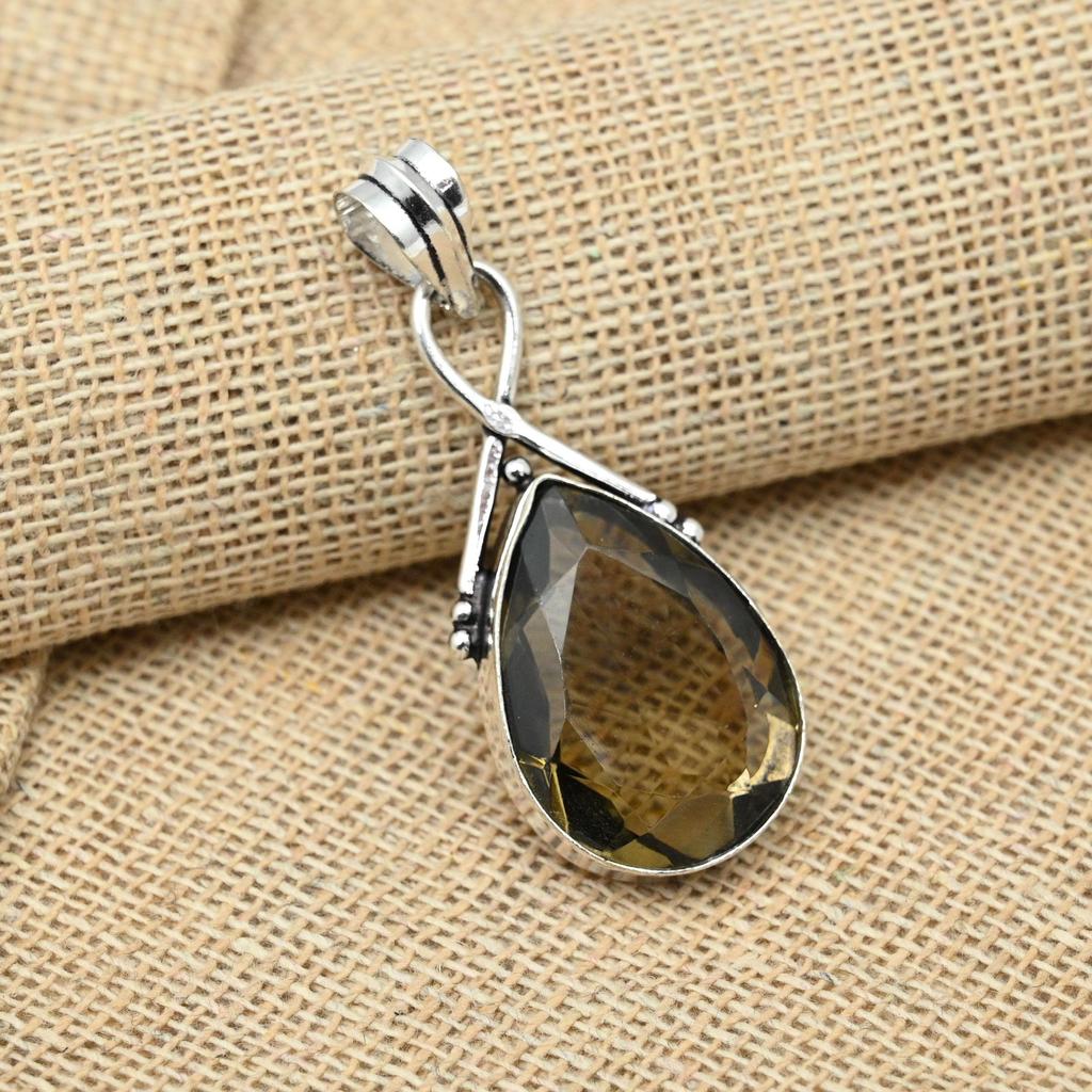 Смоки Топаз Твердый Стерлингового Серебра 925 Подвеска Ювелирных Изделий Ручной Работы Подарок На День Благодарения