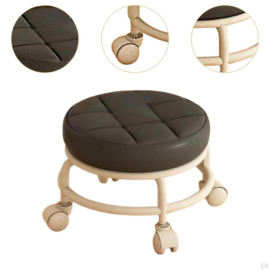 Low Roller Seat Rolling Stool Modern Sturdy PU Leather with Swivel Caster for Garage Porch