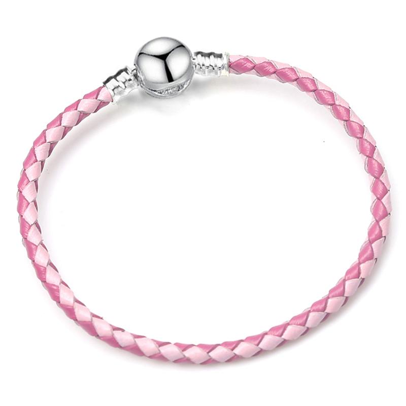 Silver Color Round Clasp Shaped Leather Chain Charm Bracelet Fit Beads DIY Brand Bracelet Bangle for Women Men Gift Dropshipping