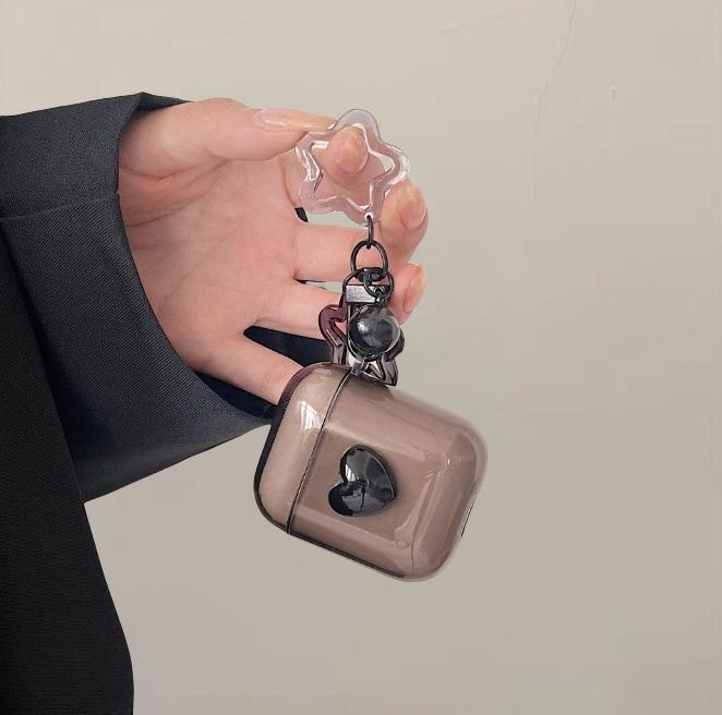 Черный креативный чехол в форме сердца для наушников AirPods, беспроводной Bluetooth защитный чехол, прозрачный чехол для наушников