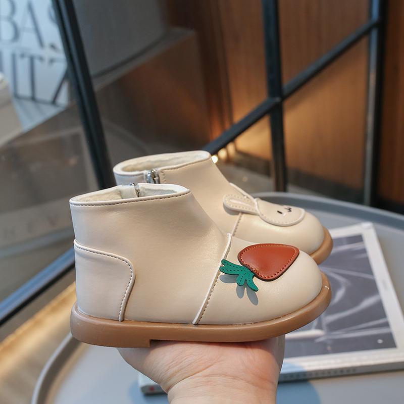 Детские зимние сапоги, милые сапоги для девочек с кроликом, зимние модные детские повседневные теплые хлопковые сапоги по щиколотку с нескользящей боковой молнией