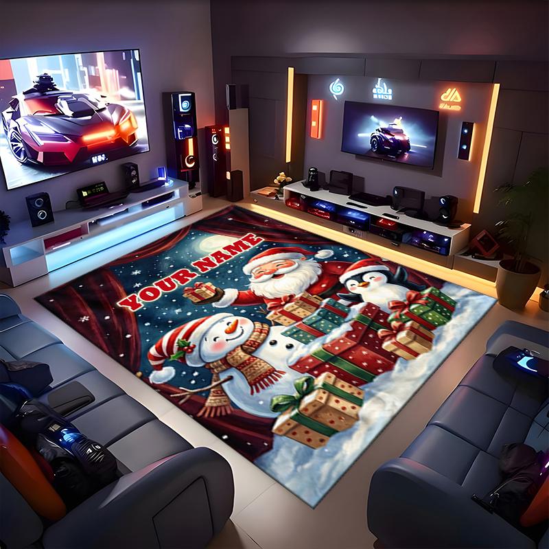 1PC Custom Name Christmas Night Adventure Theme Floor Mat Ideal for Living Room, Game Rooms, Office, Bedroom,Floor Mat Playful Design