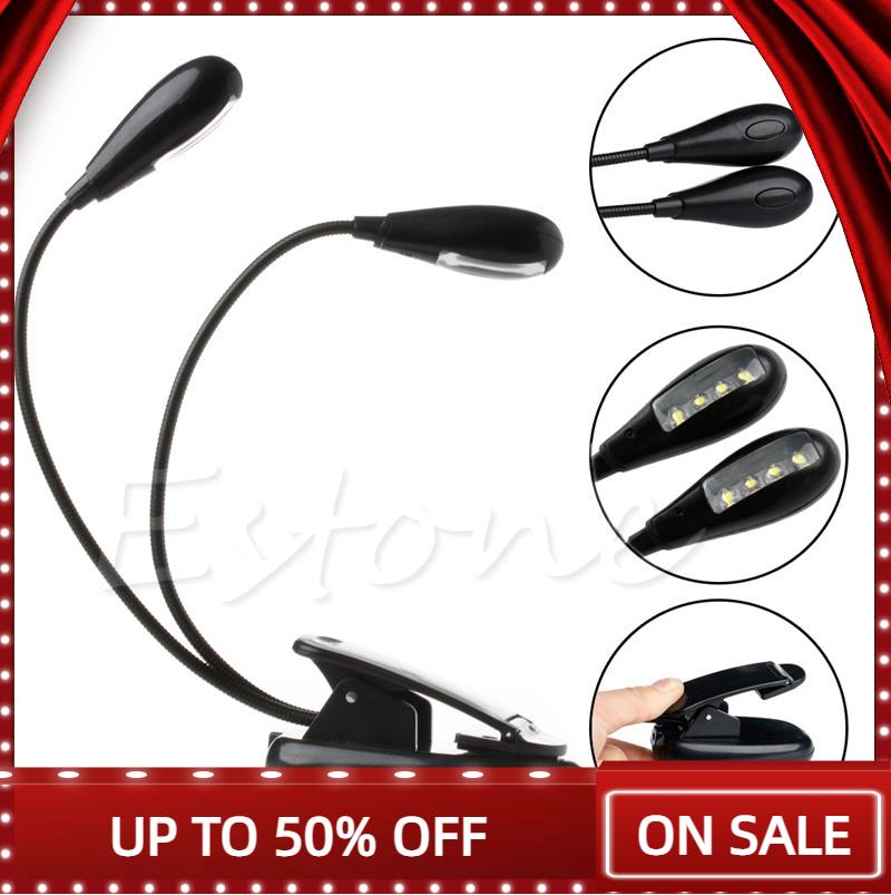 Dual for Head LED Clip Book Light Adjustable Reading Lamp Battery Operated Clip-On Reading Light for Kids Desk Bed Headb