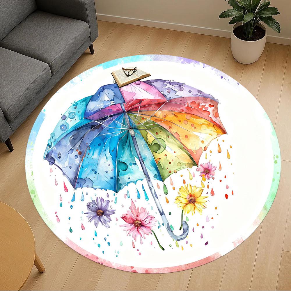 1PC rainbow umbrella flowers Office Round Area Rug, Under Office Chairs Bedroom Living Room Home Decor, Carpet for Office -1110034