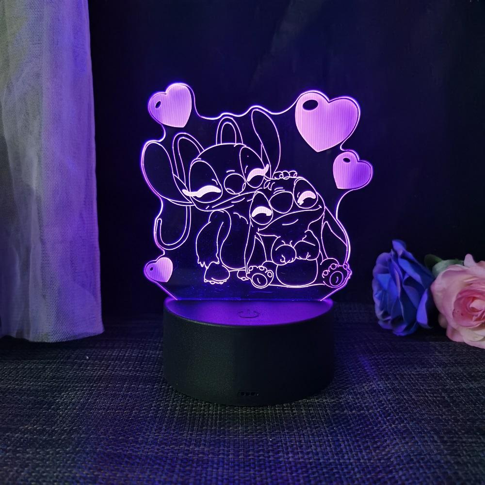 Stitch 3D Acrylic Illusion Night Light 16 Color Changing Decorative Lights With Remote Control Christmas Birthday Decoration Gif