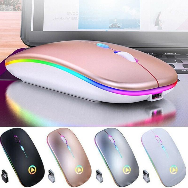 LED Lights Slim Rechargeable Bluetooth/ USB Wireless RGB Mouse for Tablet PC Andoid IPad