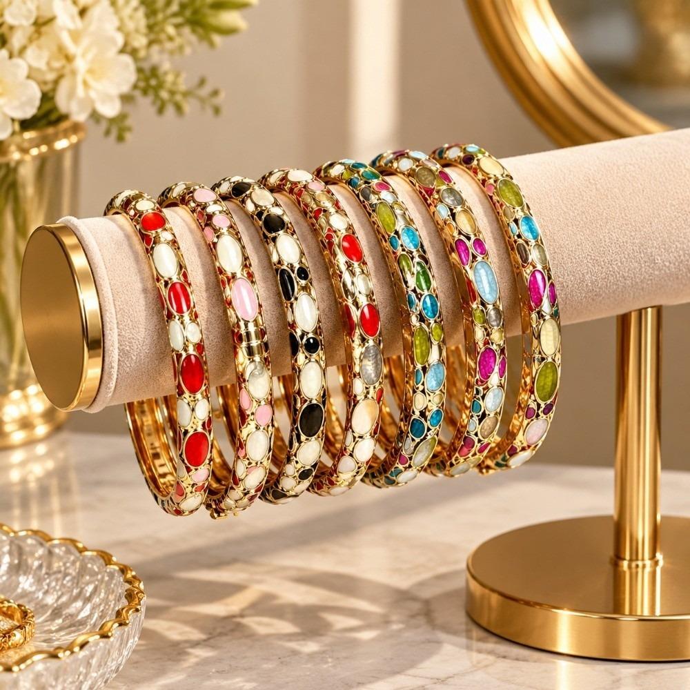 Traditional Rhinestone Bangle Colorful Women's Hand Bracelet Vintage Cloisonne Bangle Girls