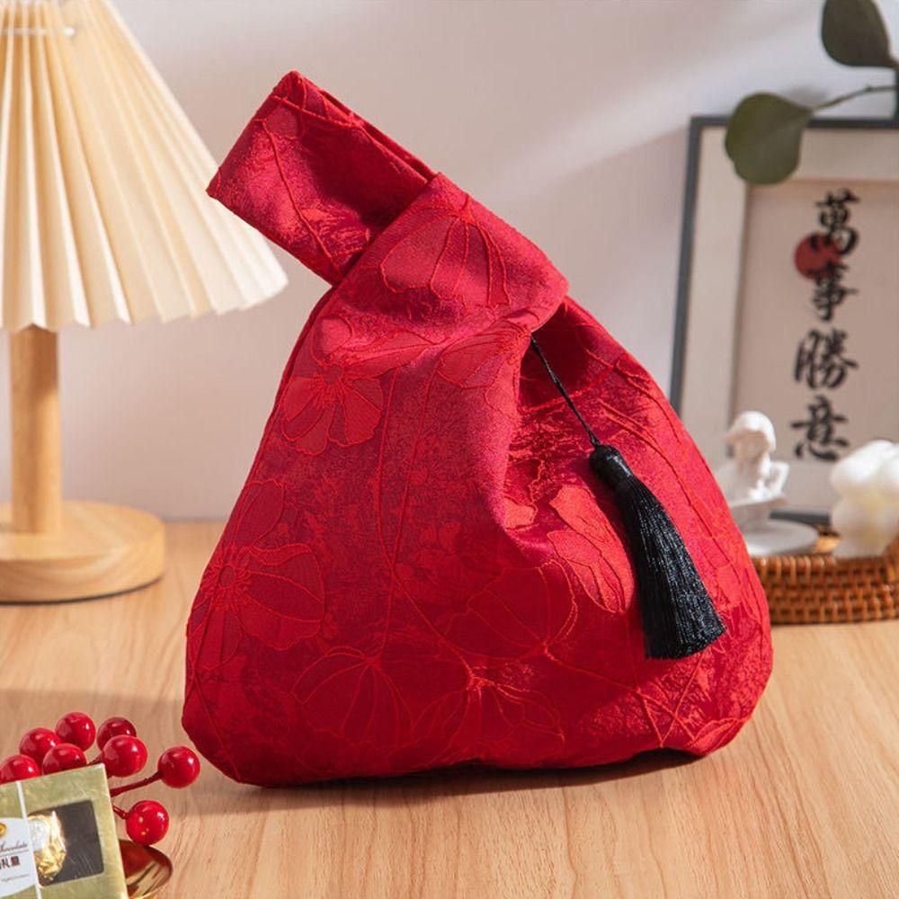 Chinese Style New Year Canvas Bag Red Handbag Festive Sugar Bag Fashion Red Tote Bag Travel