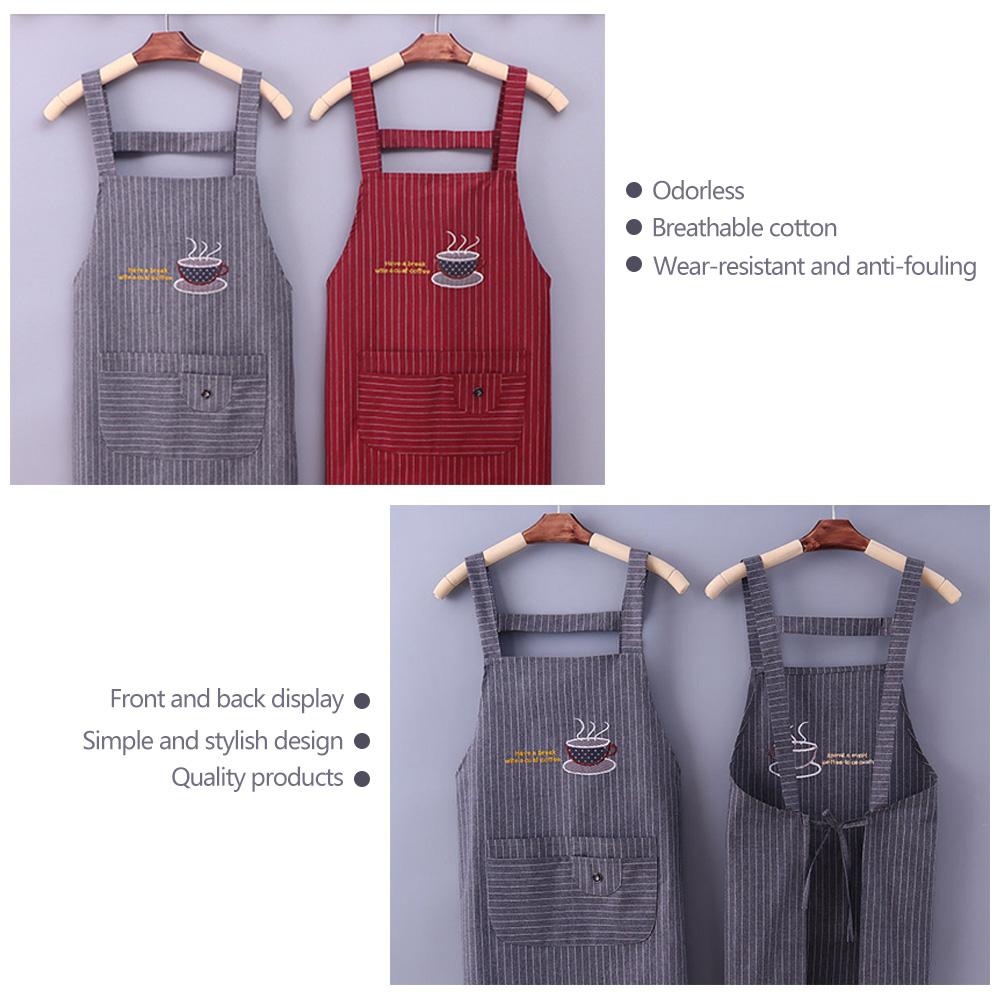 Cute Cotton Kitchen Apron Household Oil-Proof Coffee Chef Hand Wipe Apron With Big Pocket Women Baking BBQ Accessories