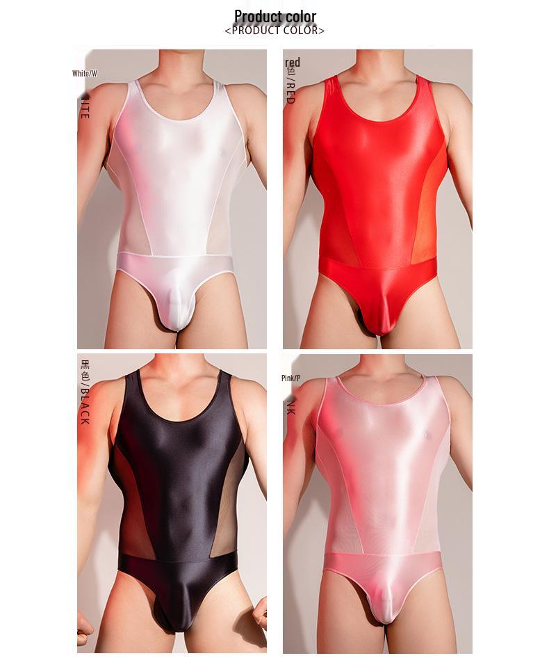 Мужской Прозрачный Эротический Боди без Рукавов - Блестящий, Высокоэластичный, Дышащий, Формирующий Мышцы