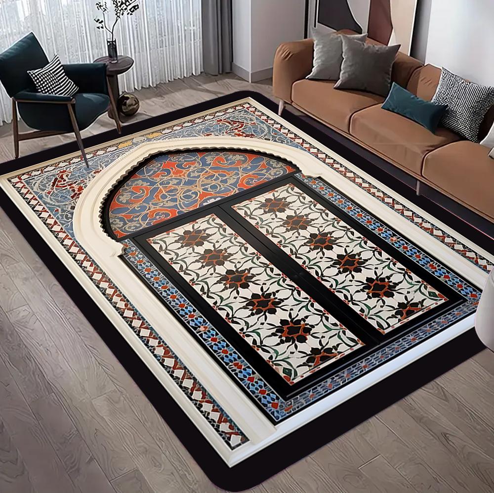 Арабский дворец 3D Ковер Мат Коврик Синий Золотой Геометрический узор Декор пола для гостиной Домашнее украшение Ковры для гостиной