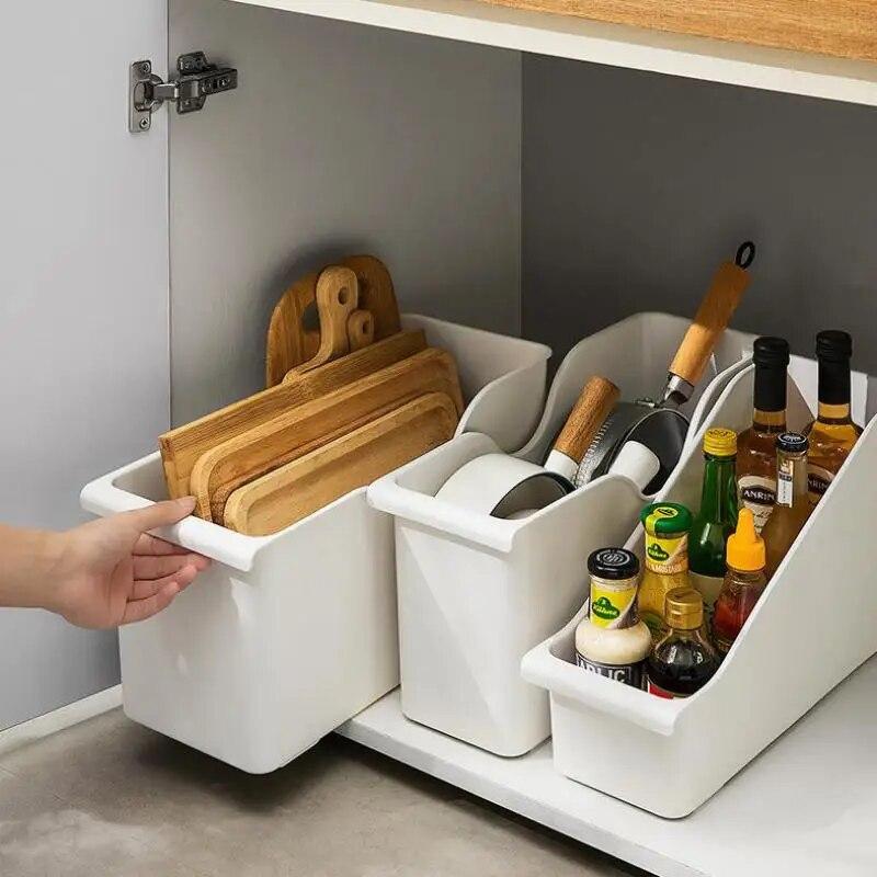 Большой ящик для хранения кухонной утвари, контейнер с колесиками, органайзер для кладовой, шкаф, кастрюля, горшок, держатель для специй, всякая всячина, пластик, белый