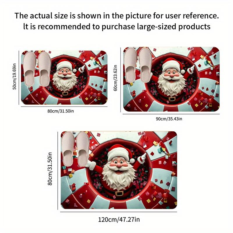 1 шт. Праздничный коврик Санта-Клаус на Рождество - Утолщенный Нескользящий Машинная стирка Прямоугольный коврик для пола с красным