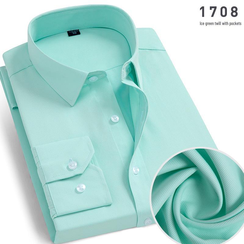 Мужская рубашка с длинным рукавом, не требующая глажки, в синюю полоску, 2025: Деловая одежда весна-осень