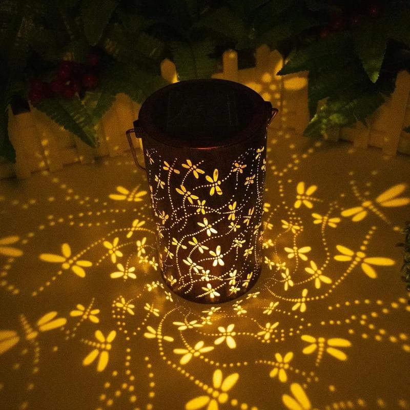 1PC Solar Dragonfly Lantern Metal Outdoor Hanging Light Waterproof Warm White LED Lamp for Garden Patio Yard Path Decor