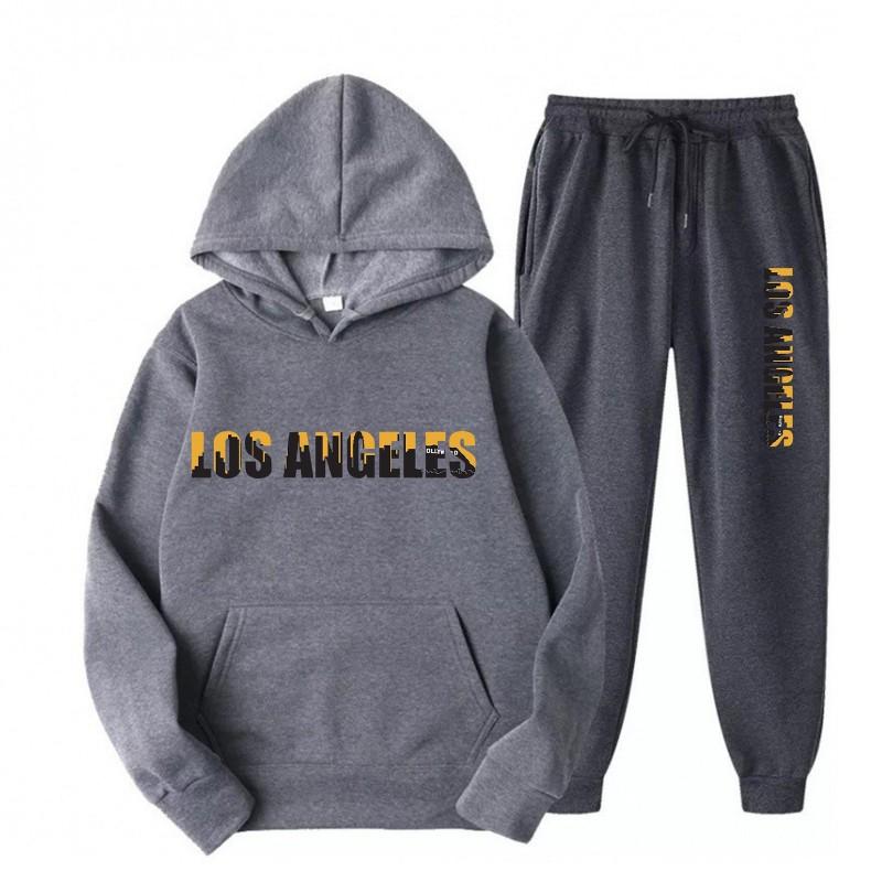 Letter Print Fleece Tracksuit Men Women Loose Fit Hoodie Sweatpants Set Casual Sportswear